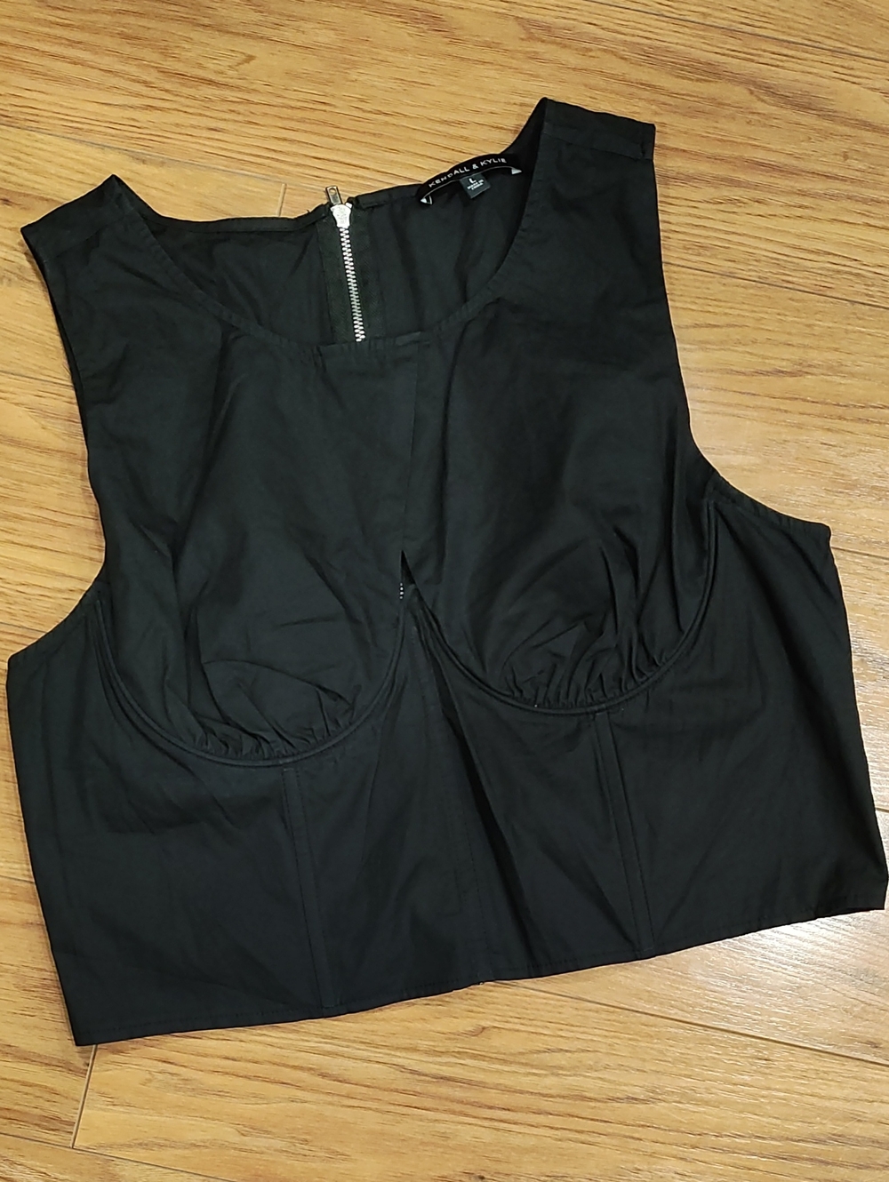 Kendall & Kylie Black Structured Crop Tank with Back Zipper